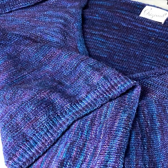 Hand Knit off shoulder Sweater V-Neck Long Sleeve Purple & Blue Size L handmade - Picture 6 of 6
